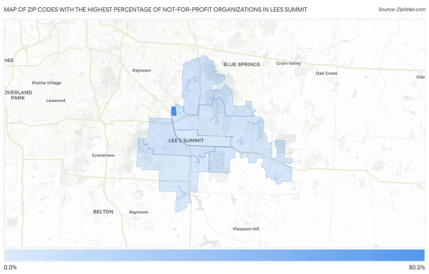 Zip Codes with the Highest Percentage of Not-for-profit Organizations in Lees Summit Map