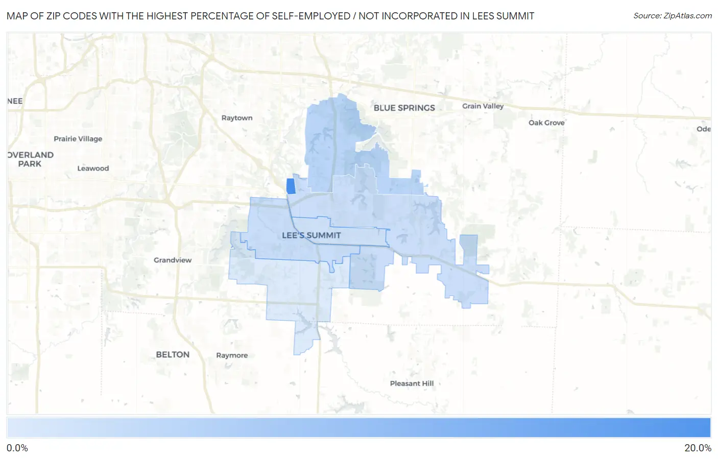 Zip Codes with the Highest Percentage of Self-Employed / Not Incorporated in Lees Summit Map