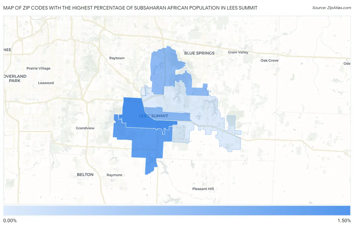 Zip Codes with the Highest Percentage of Subsaharan African Population in Lees Summit Map