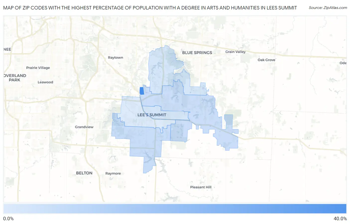 Zip Codes with the Highest Percentage of Population with a Degree in Arts and Humanities in Lees Summit Map