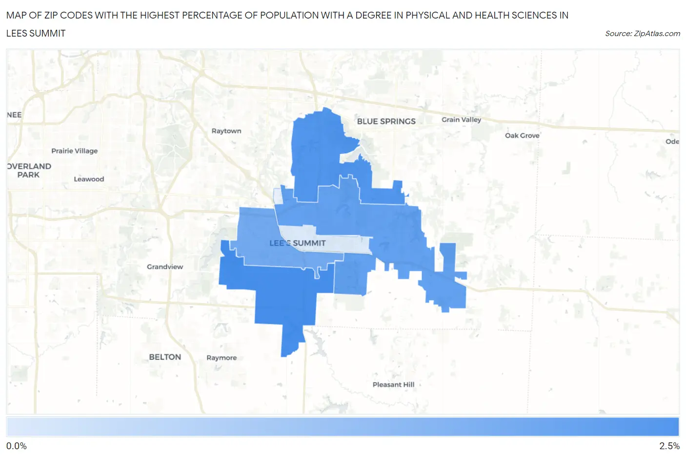 Zip Codes with the Highest Percentage of Population with a Degree in Physical and Health Sciences in Lees Summit Map