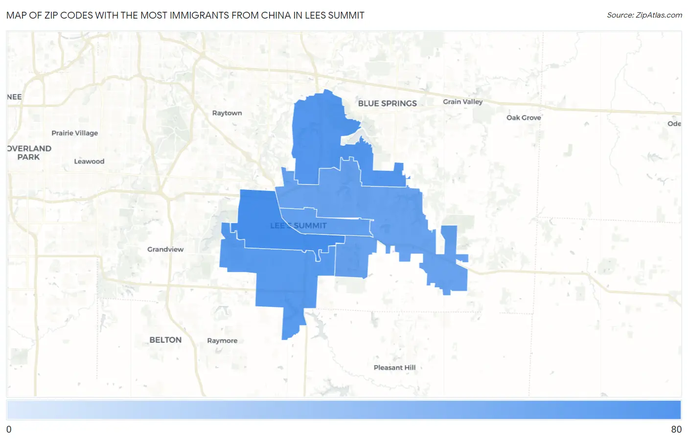 Zip Codes with the Most Immigrants from China in Lees Summit Map