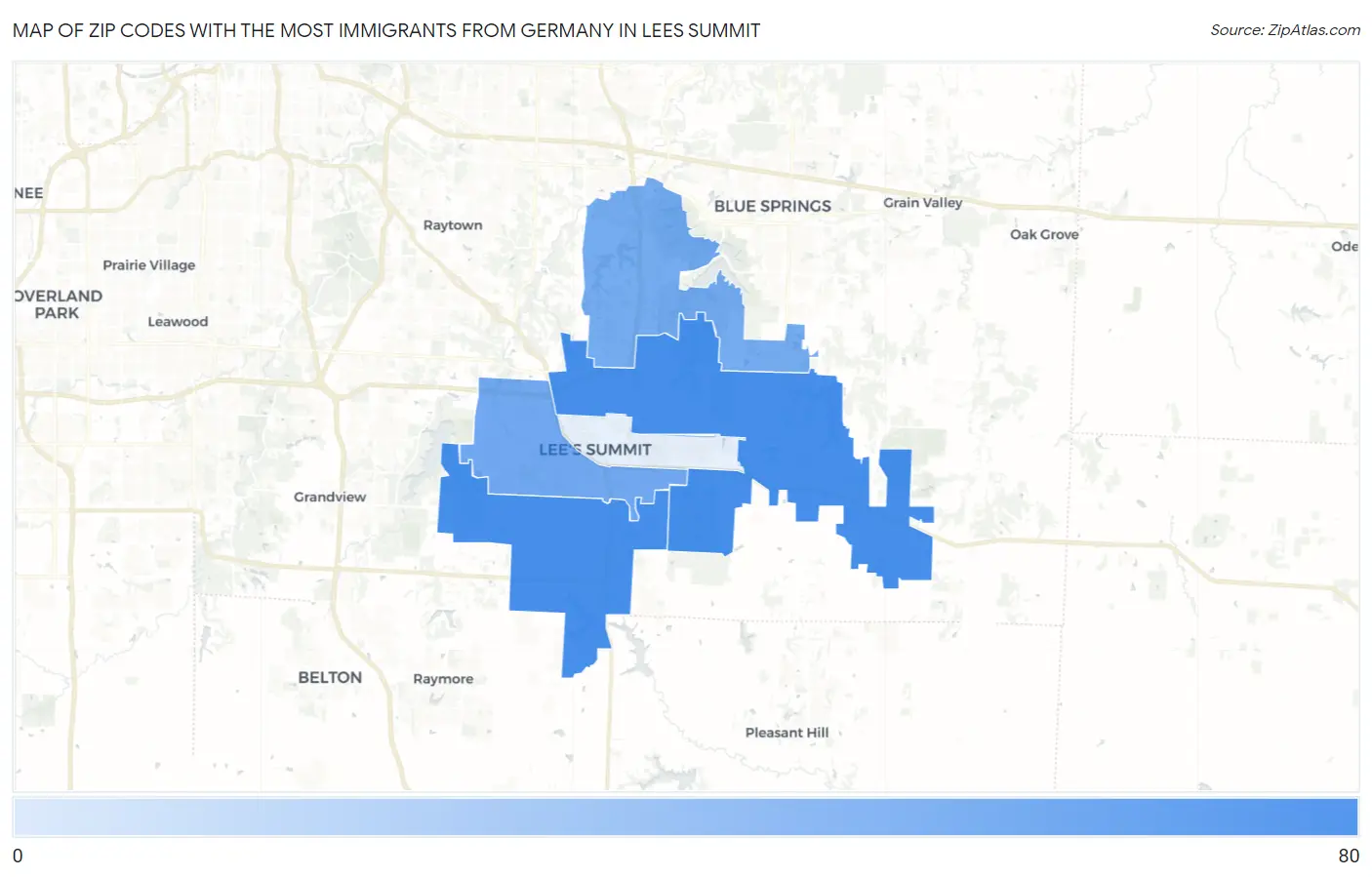 Zip Codes with the Most Immigrants from Germany in Lees Summit Map