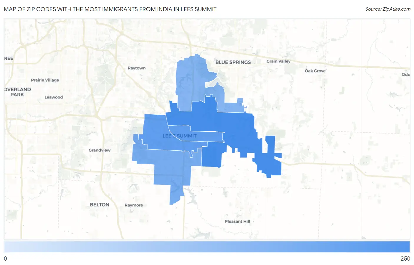 Zip Codes with the Most Immigrants from India in Lees Summit Map