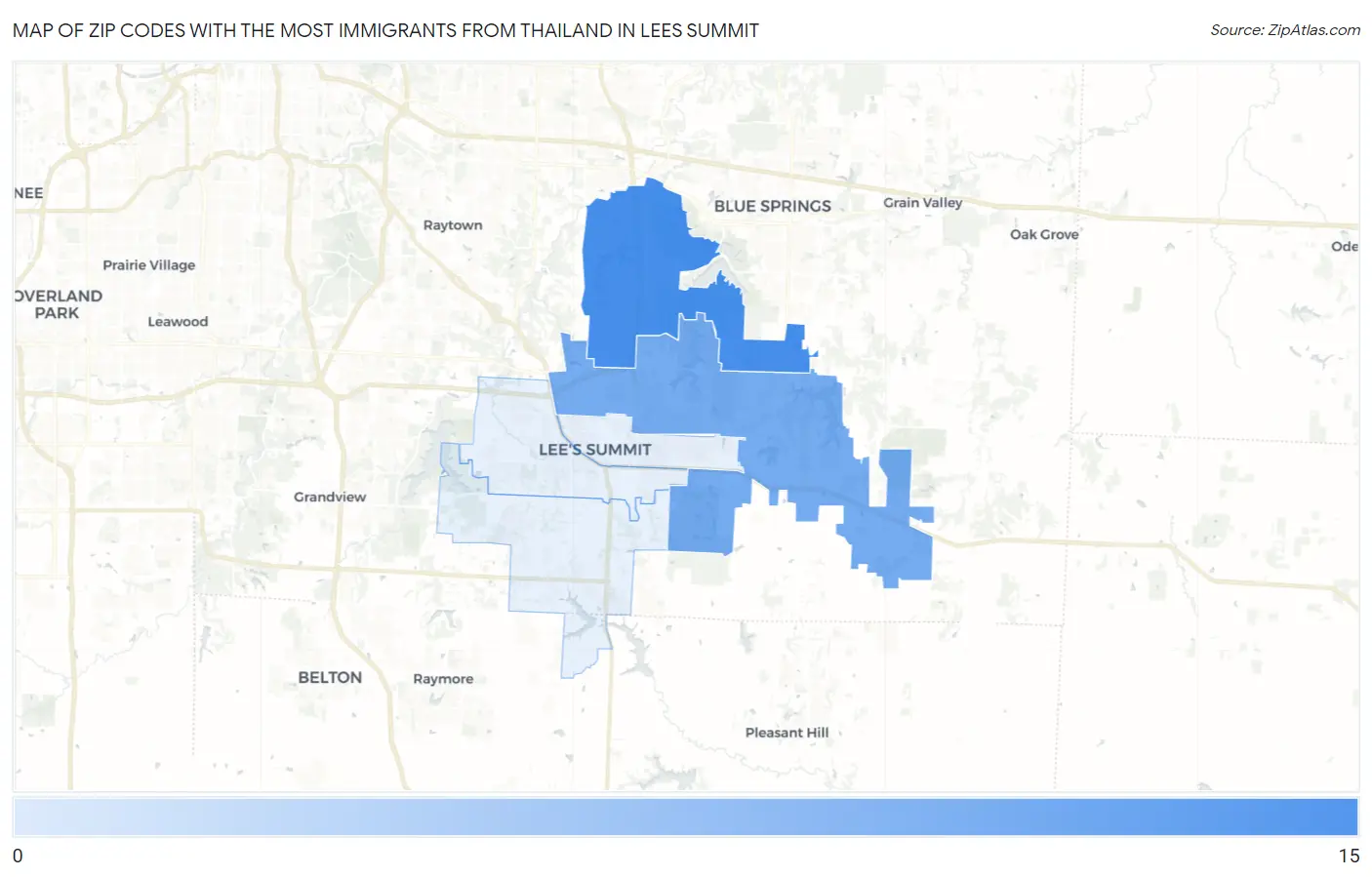 Zip Codes with the Most Immigrants from Thailand in Lees Summit Map