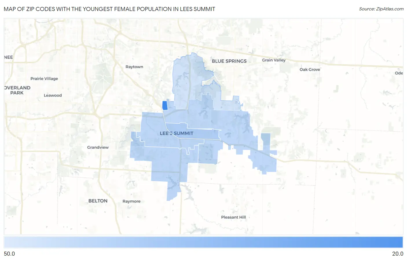 Zip Codes with the Youngest Female Population in Lees Summit Map