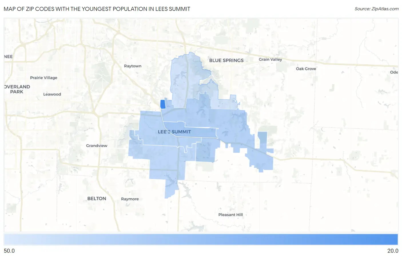 Zip Codes with the Youngest Population in Lees Summit Map