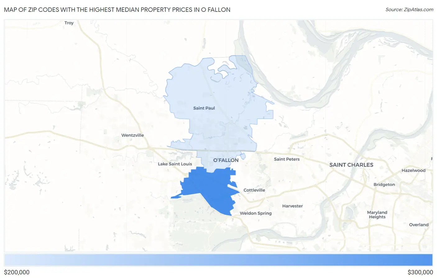 Zip Codes with the Highest Median Property Prices in O Fallon Map