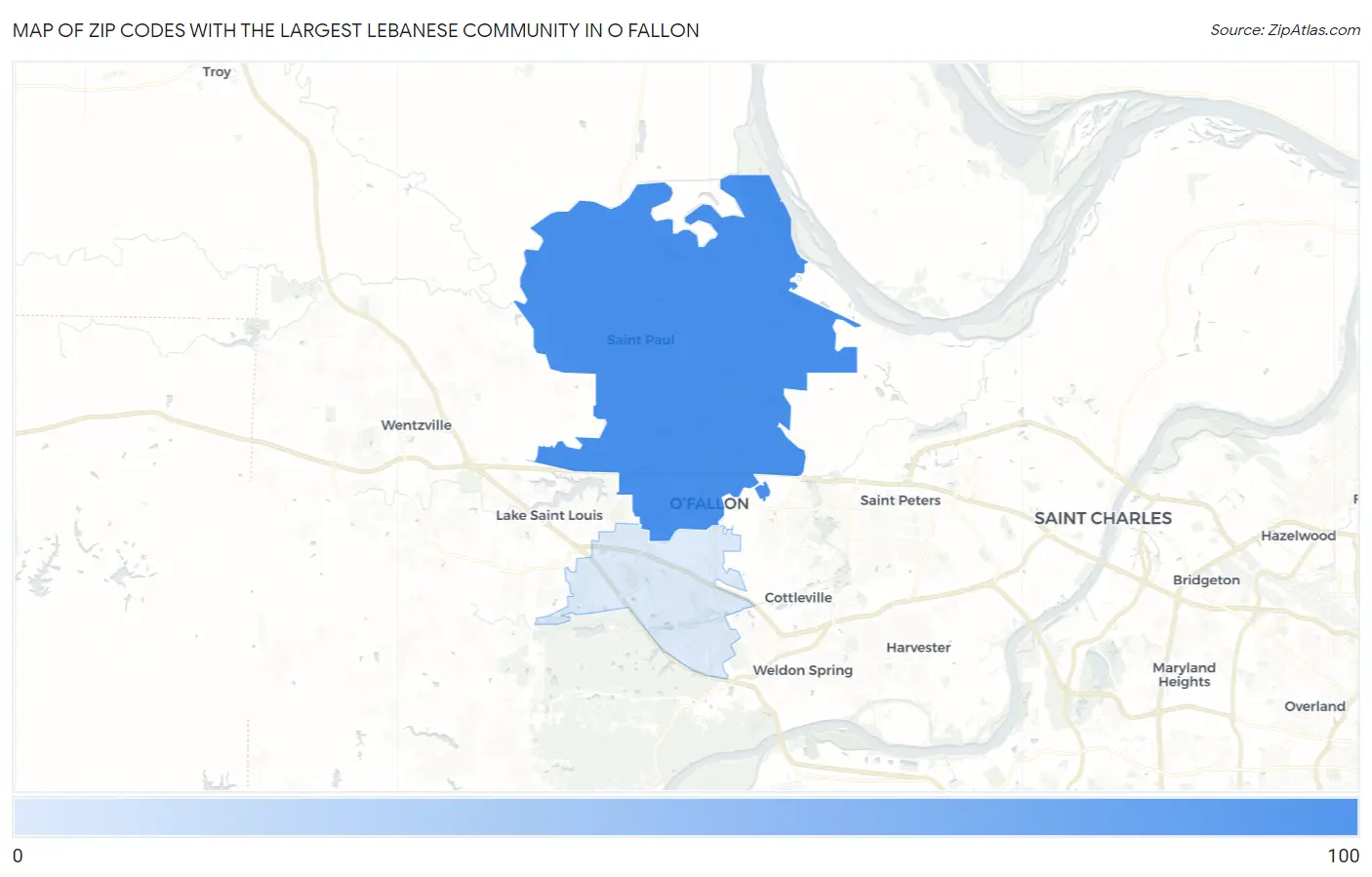 Zip Codes with the Largest Lebanese Community in O Fallon Map