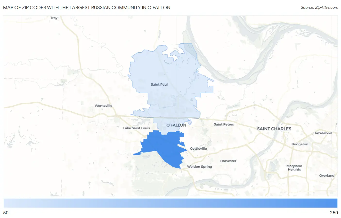 Zip Codes with the Largest Russian Community in O Fallon Map