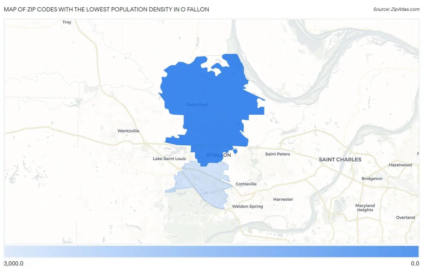 Zip Codes with the Lowest Population Density in O Fallon Map