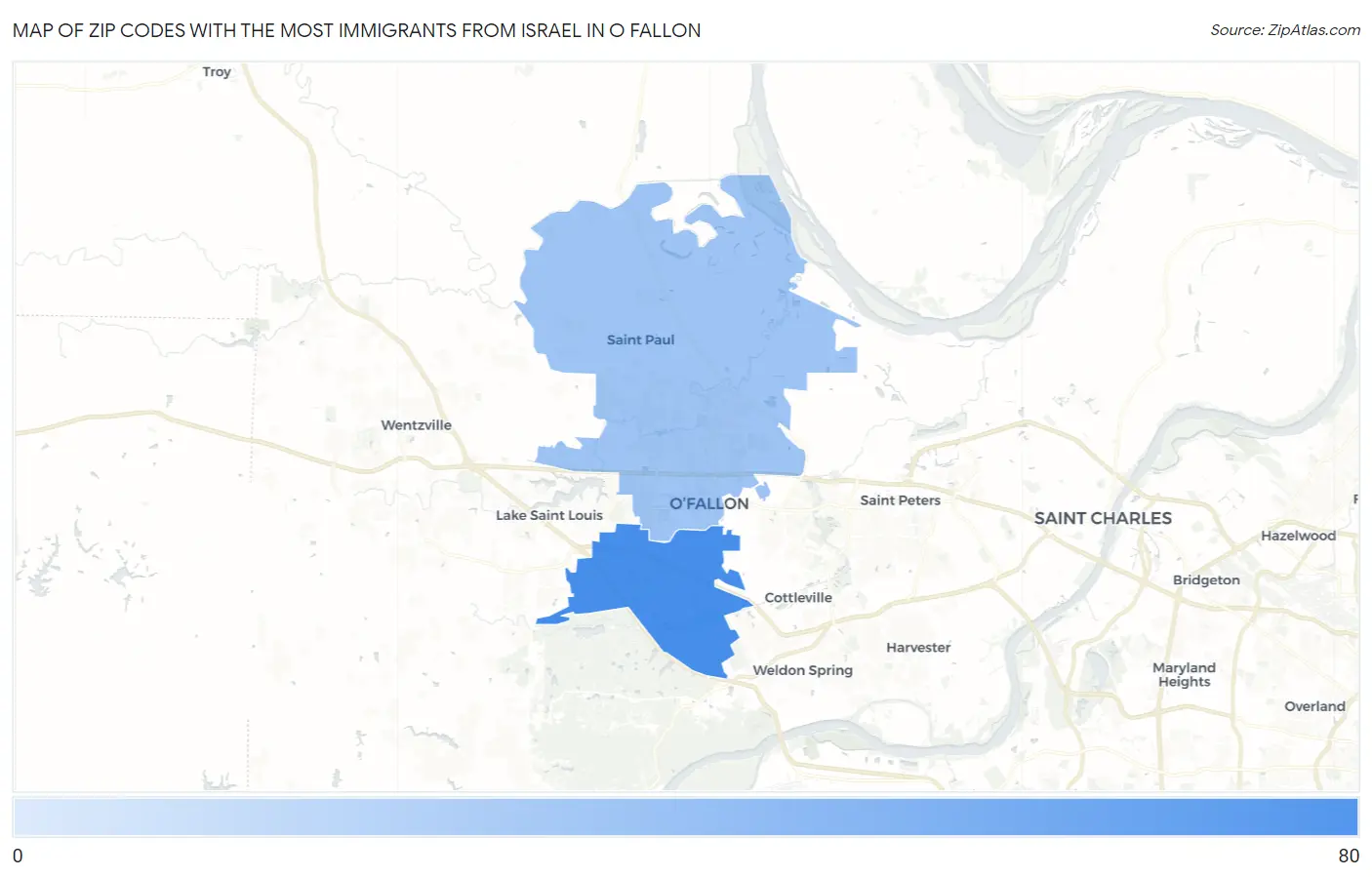 Zip Codes with the Most Immigrants from Israel in O Fallon Map