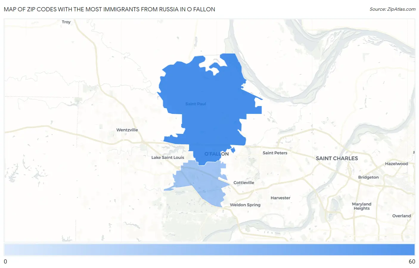 Zip Codes with the Most Immigrants from Russia in O Fallon Map