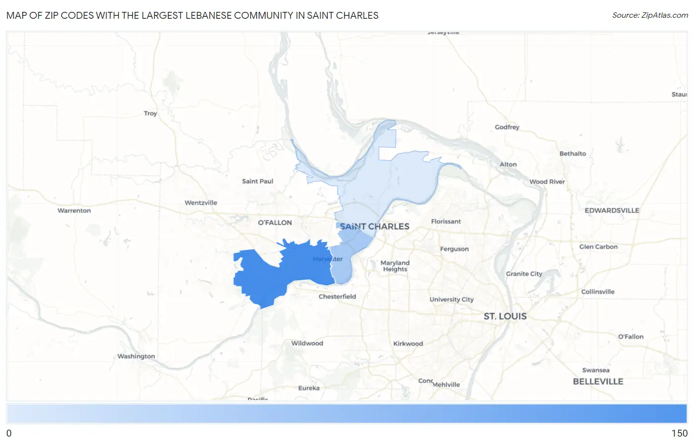 Zip Codes with the Largest Lebanese Community in Saint Charles Map