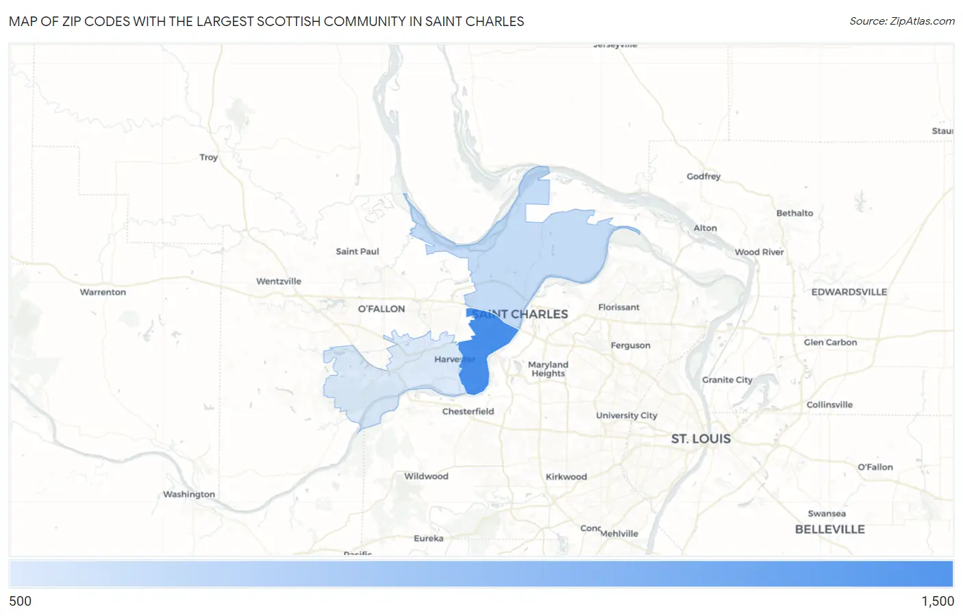 Zip Codes with the Largest Scottish Community in Saint Charles Map