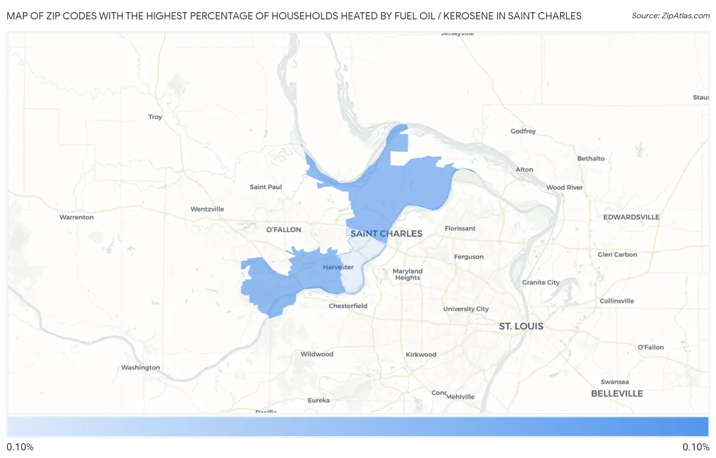 Zip Codes with the Highest Percentage of Households Heated by Fuel Oil / Kerosene in Saint Charles Map