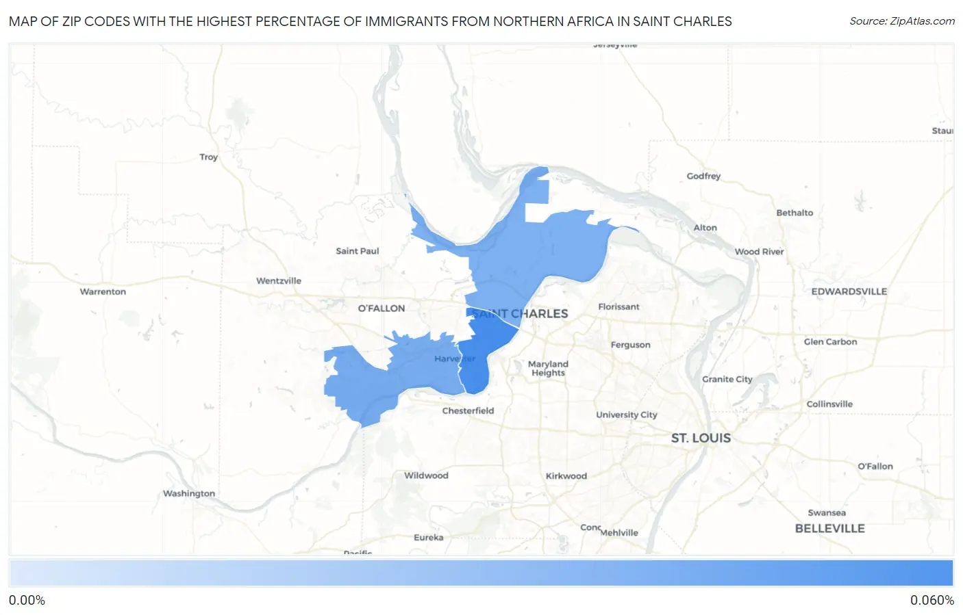 Zip Codes with the Highest Percentage of Immigrants from Northern Africa in Saint Charles Map
