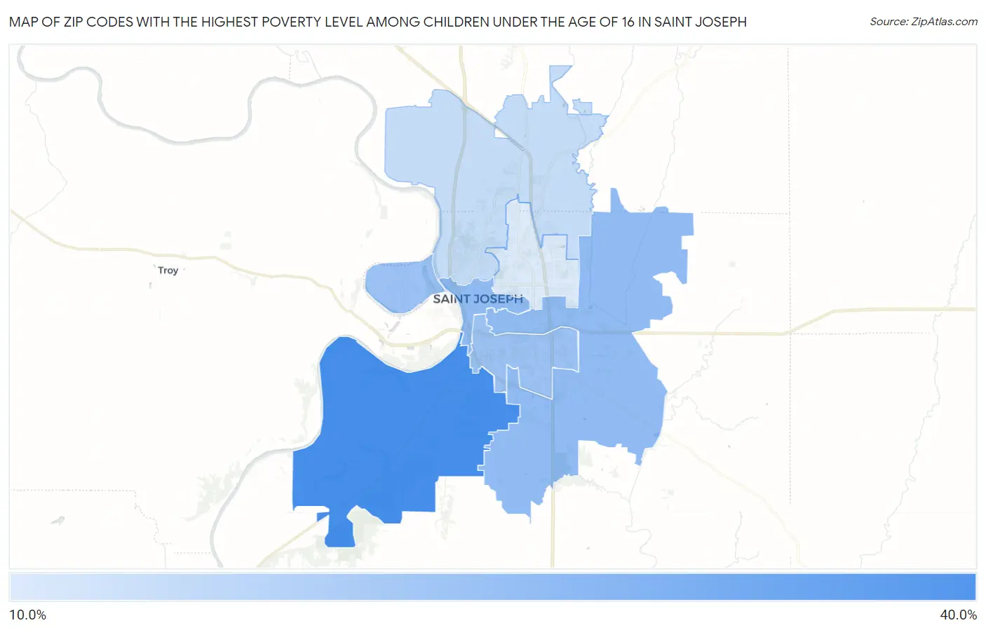 Zip Codes with the Highest Poverty Level Among Children Under the Age of 16 in Saint Joseph Map