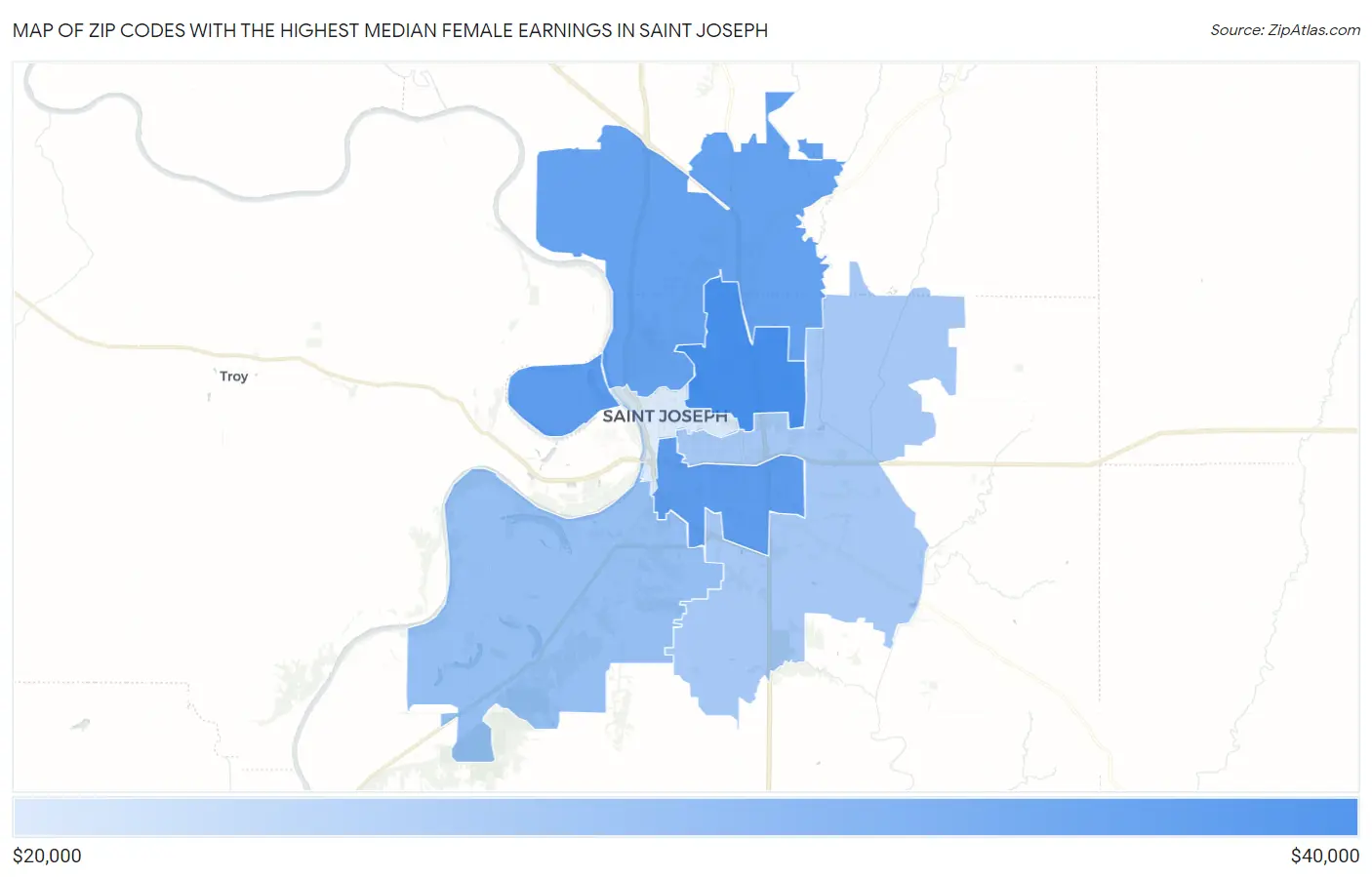 Zip Codes with the Highest Median Female Earnings in Saint Joseph Map