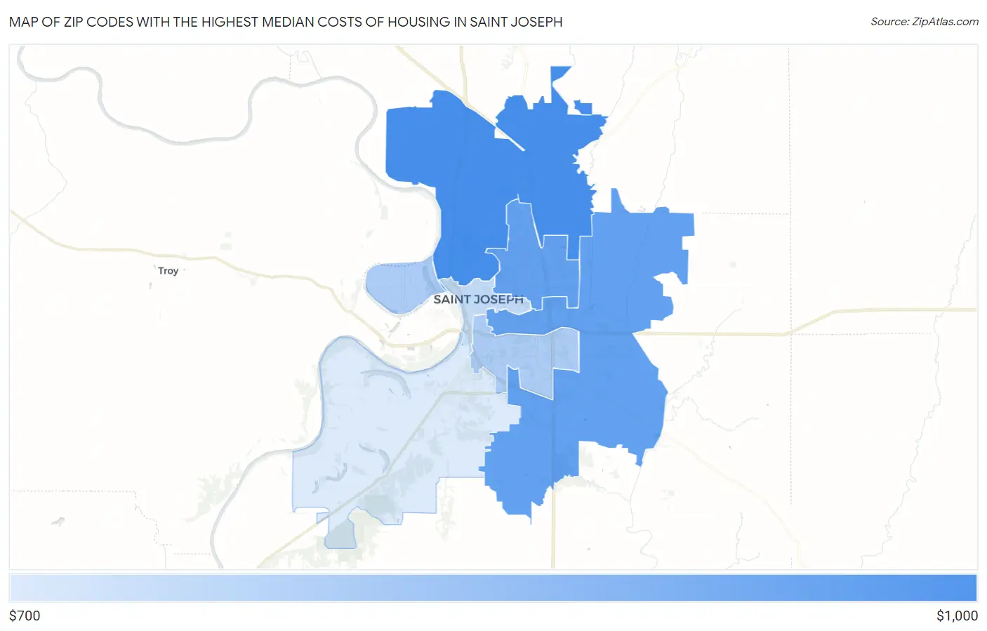 Zip Codes with the Highest Median Costs of Housing in Saint Joseph Map