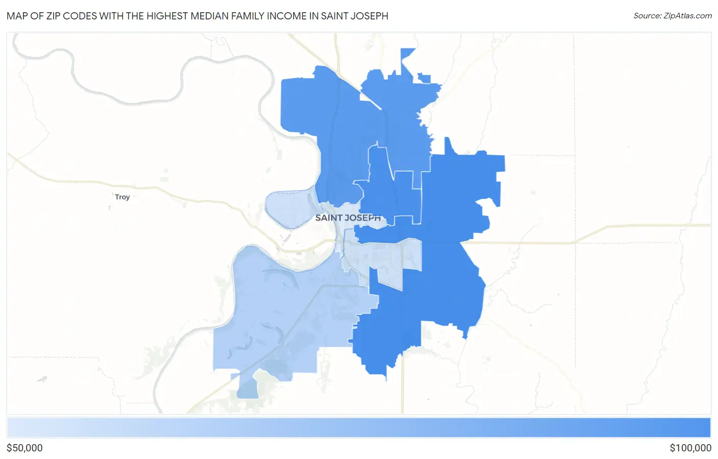 Zip Codes with the Highest Median Family Income in Saint Joseph Map