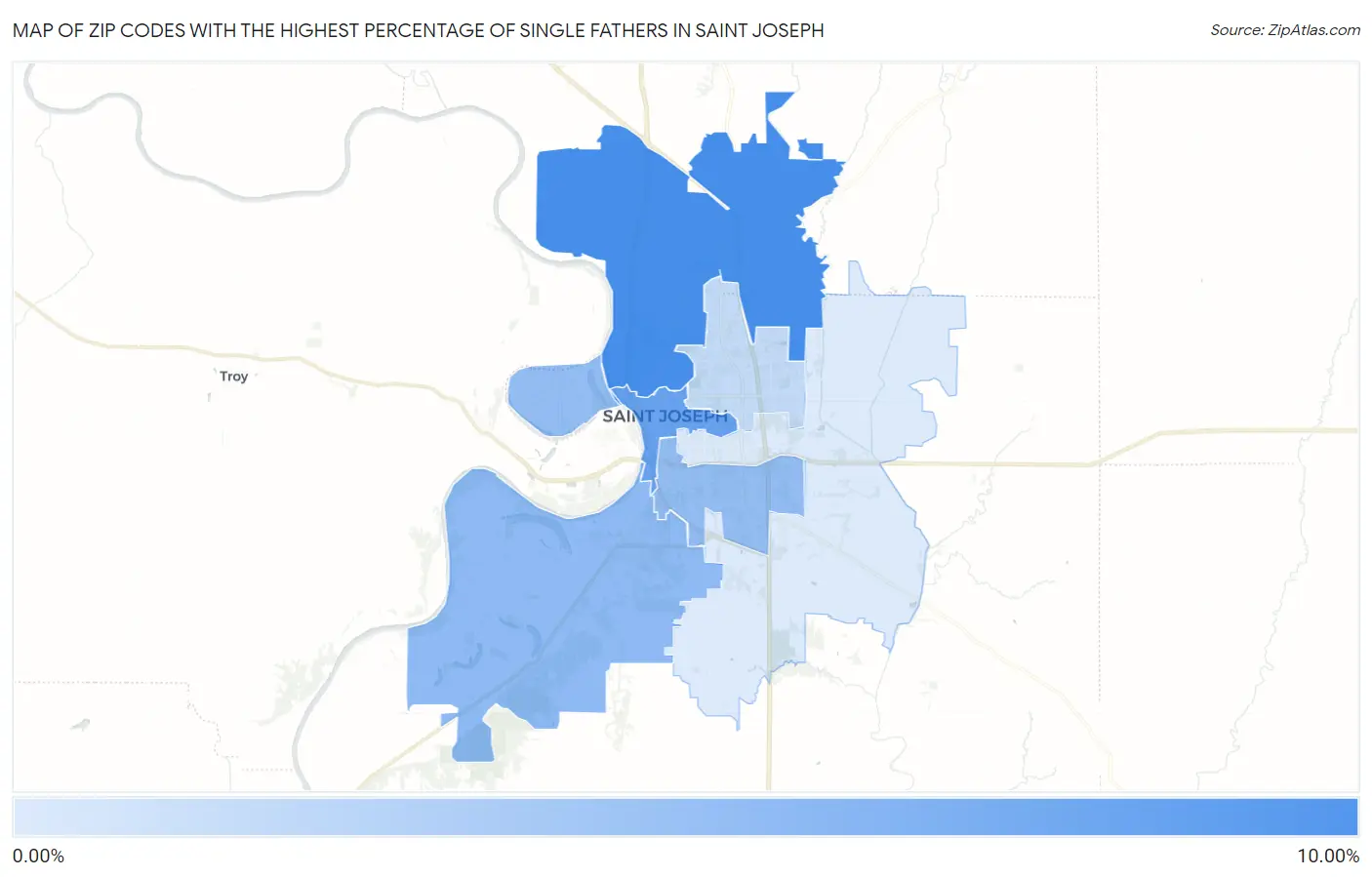 Zip Codes with the Highest Percentage of Single Fathers in Saint Joseph Map