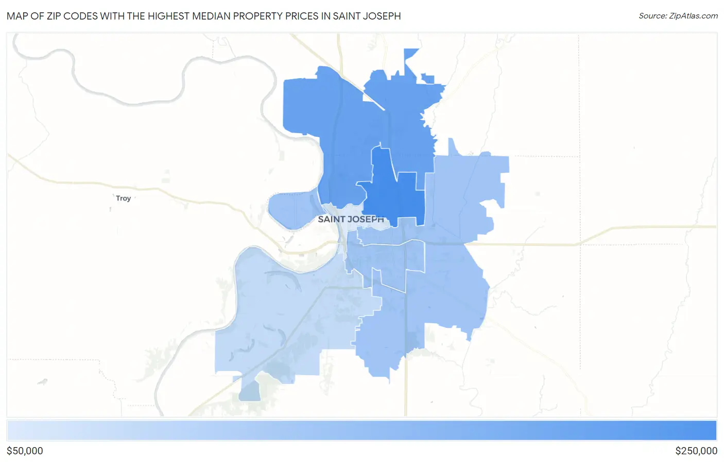 Zip Codes with the Highest Median Property Prices in Saint Joseph Map