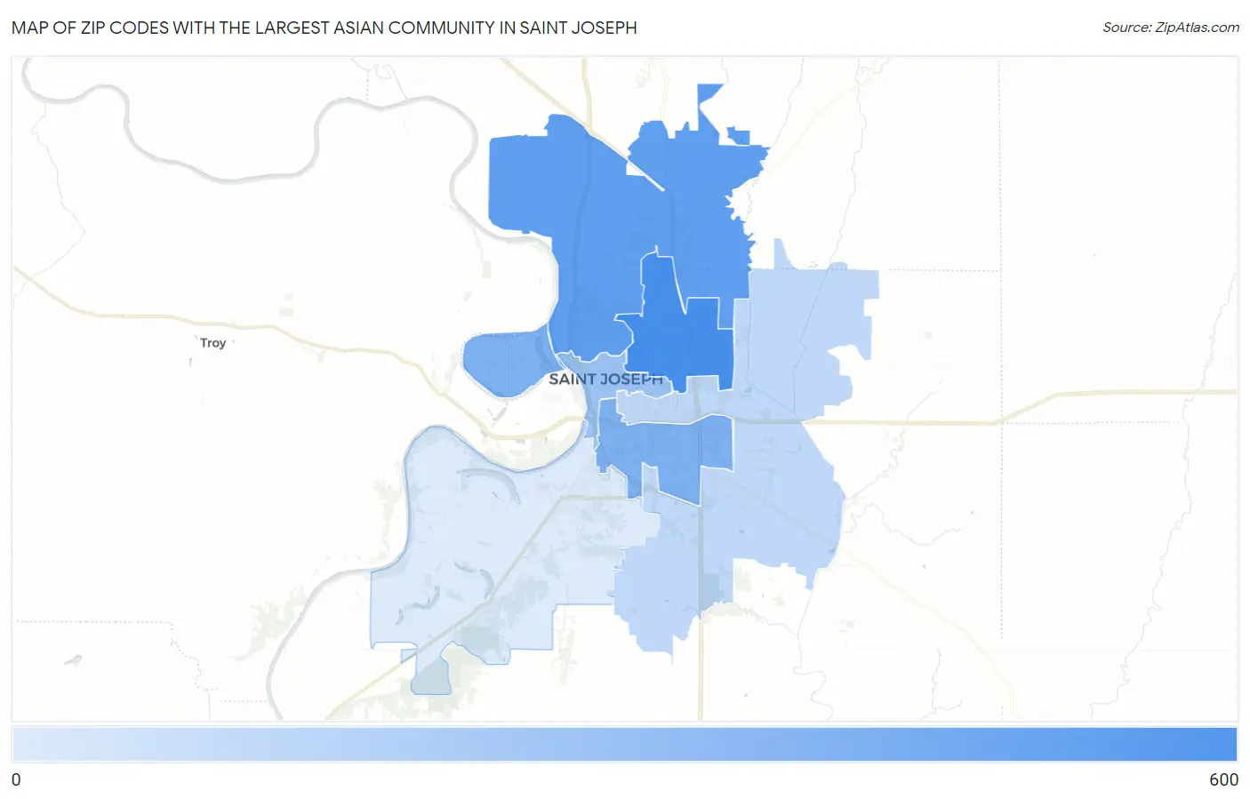 Zip Codes with the Largest Asian Community in Saint Joseph Map