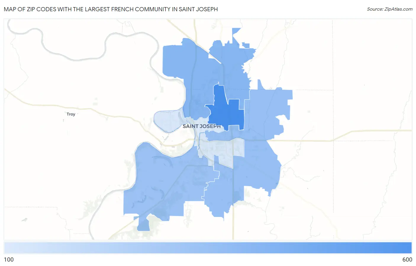 Zip Codes with the Largest French Community in Saint Joseph Map