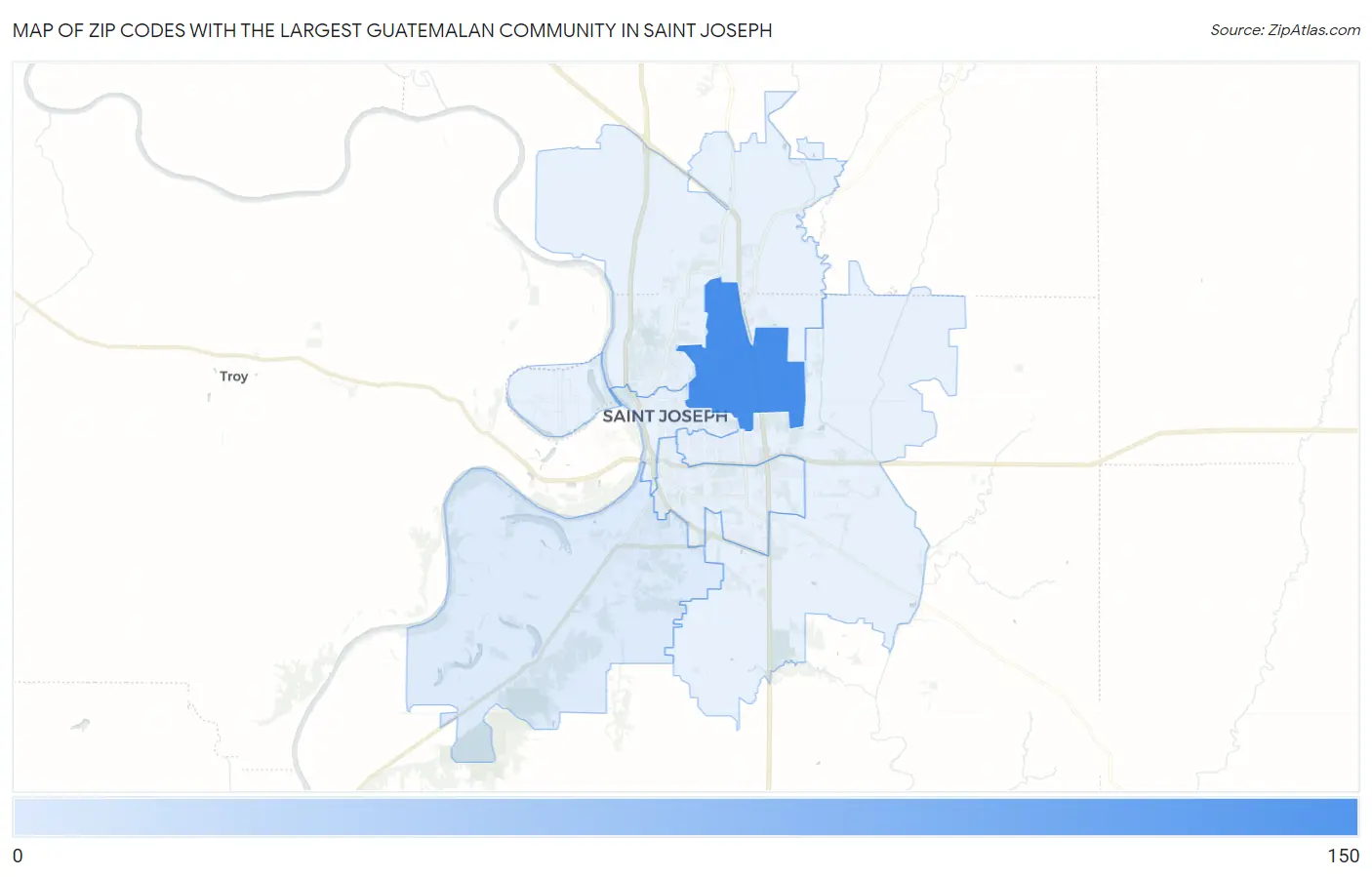 Zip Codes with the Largest Guatemalan Community in Saint Joseph Map