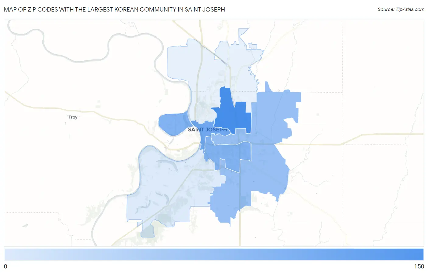 Zip Codes with the Largest Korean Community in Saint Joseph Map