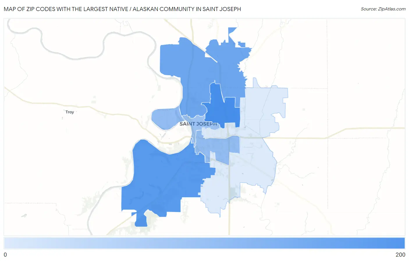 Zip Codes with the Largest Native / Alaskan Community in Saint Joseph Map
