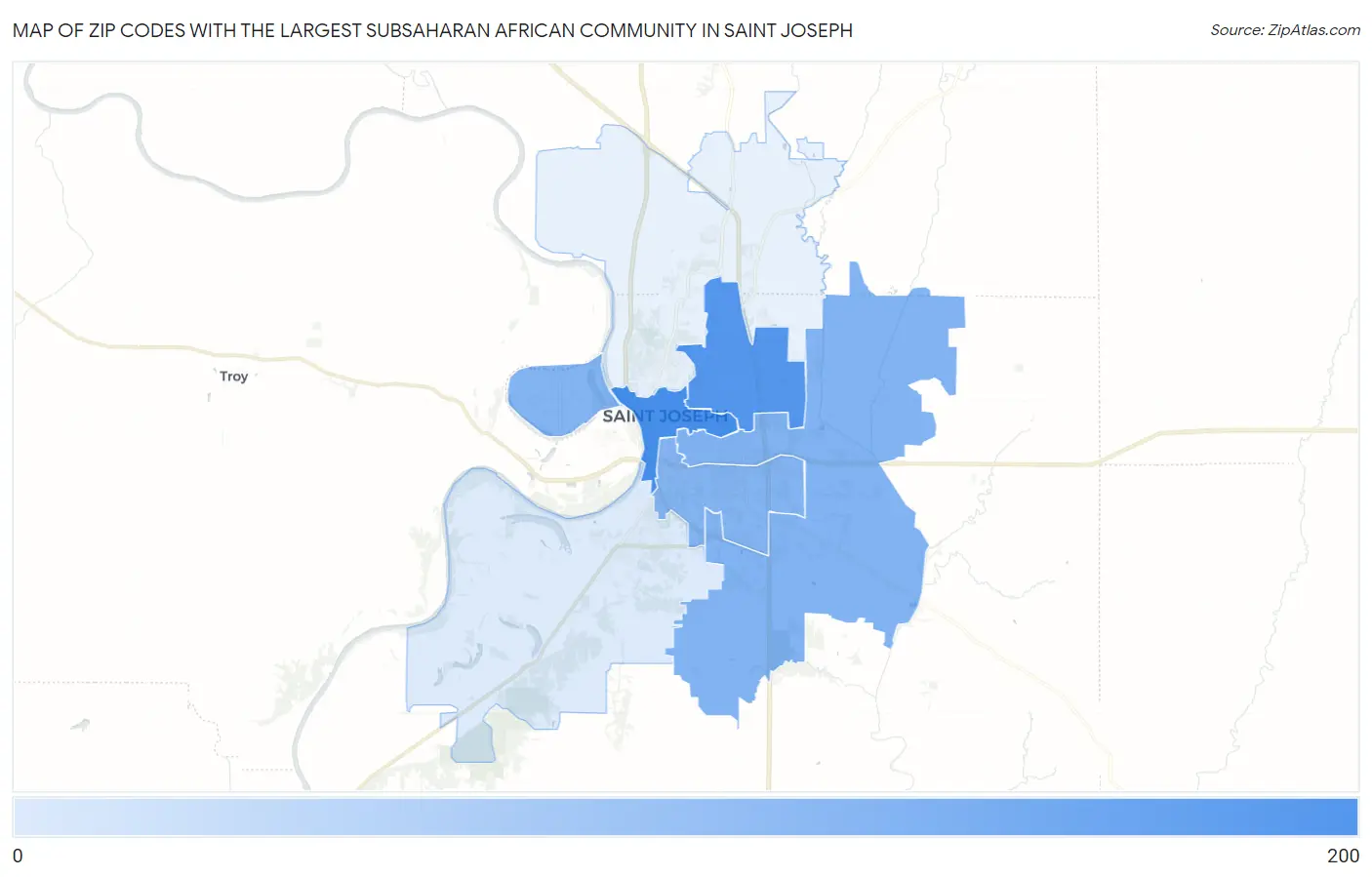 Zip Codes with the Largest Subsaharan African Community in Saint Joseph Map