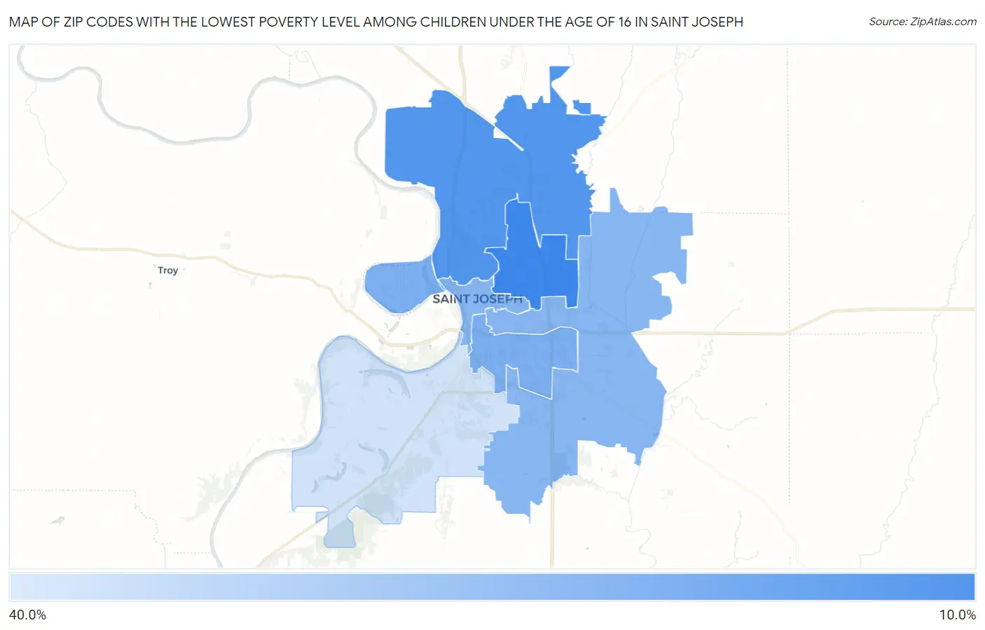 Zip Codes with the Lowest Poverty Level Among Children Under the Age of 16 in Saint Joseph Map