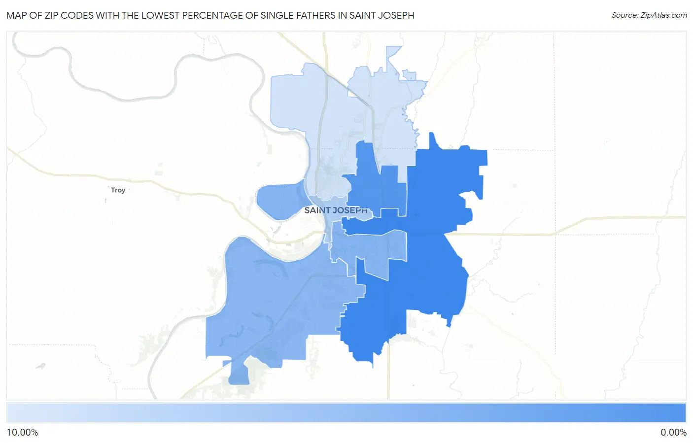 Zip Codes with the Lowest Percentage of Single Fathers in Saint Joseph Map