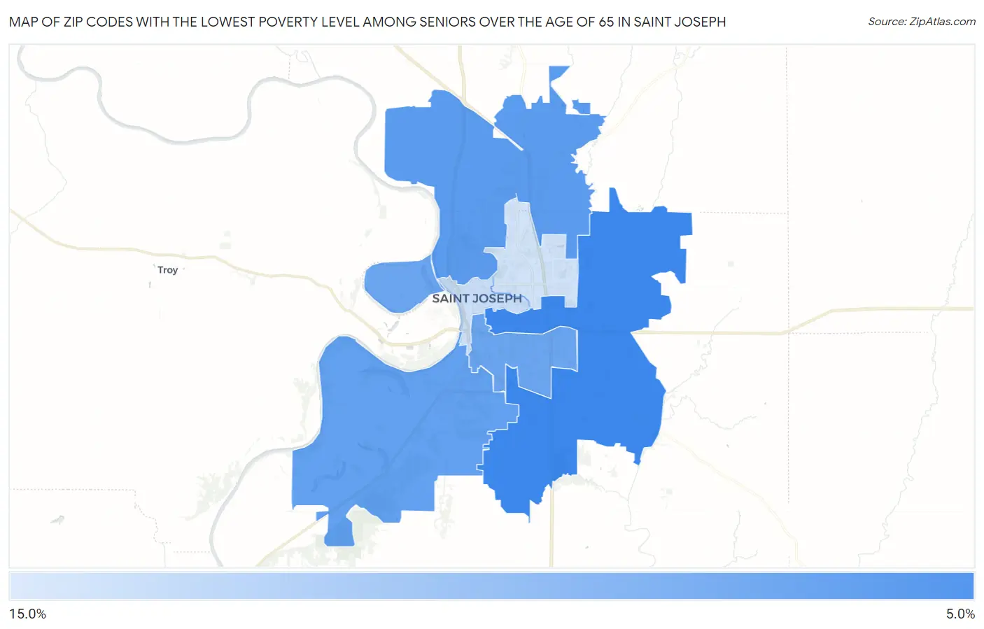 Zip Codes with the Lowest Poverty Level Among Seniors Over the Age of 65 in Saint Joseph Map