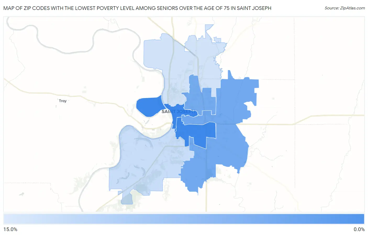 Zip Codes with the Lowest Poverty Level Among Seniors Over the Age of 75 in Saint Joseph Map