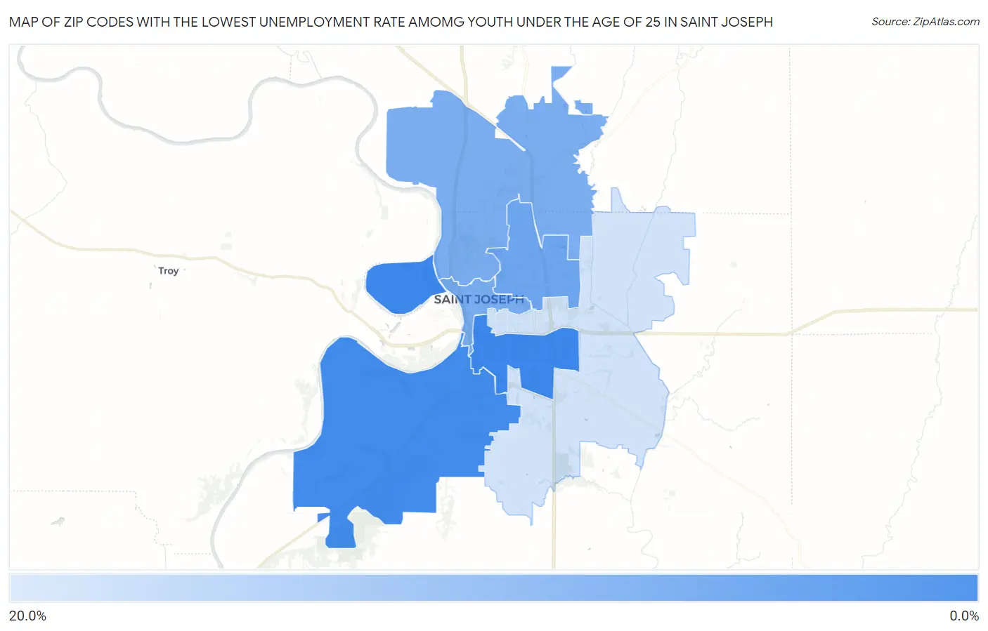 Zip Codes with the Lowest Unemployment Rate Amomg Youth Under the Age of 25 in Saint Joseph Map
