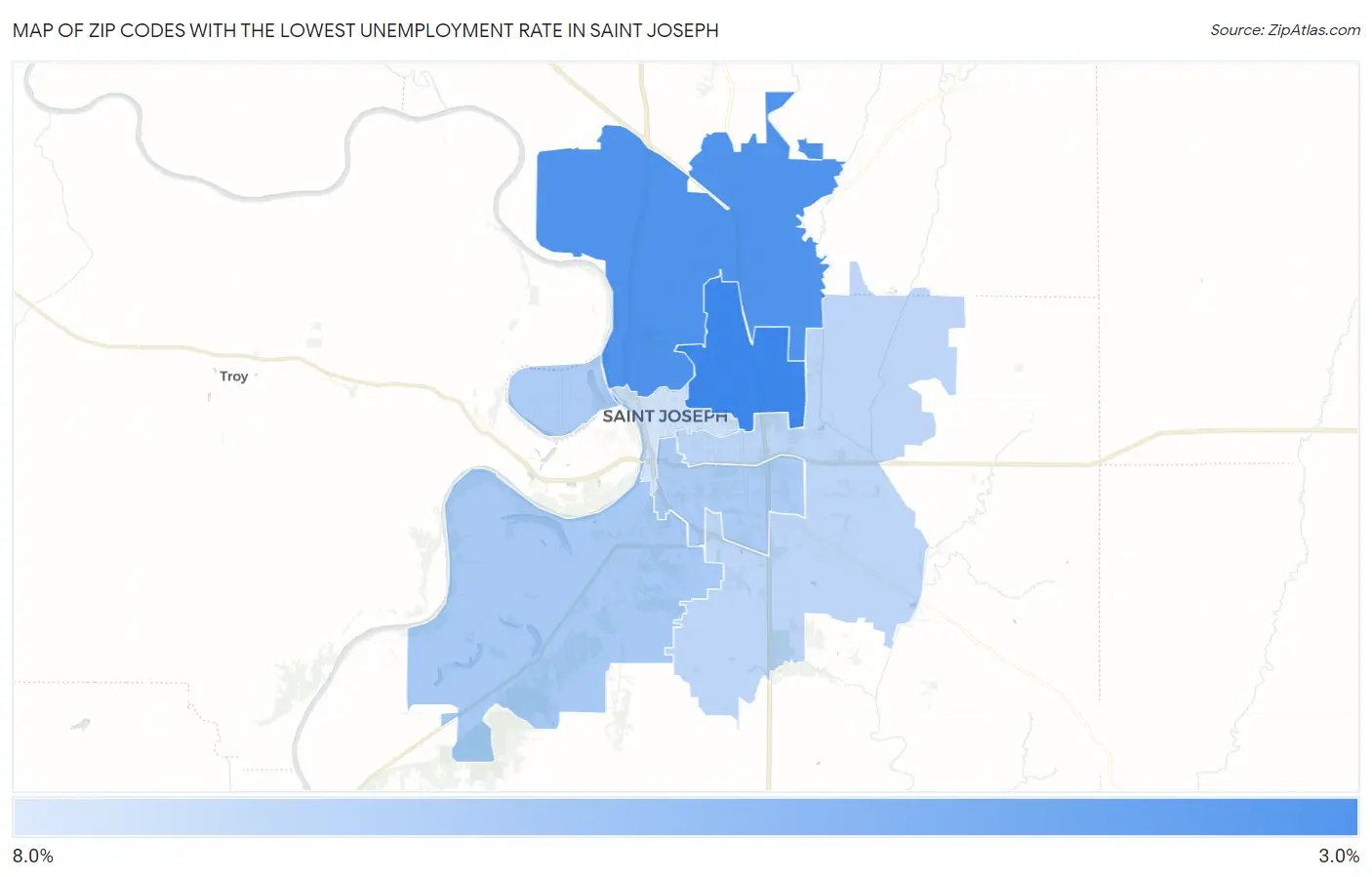 Zip Codes with the Lowest Unemployment Rate in Saint Joseph Map