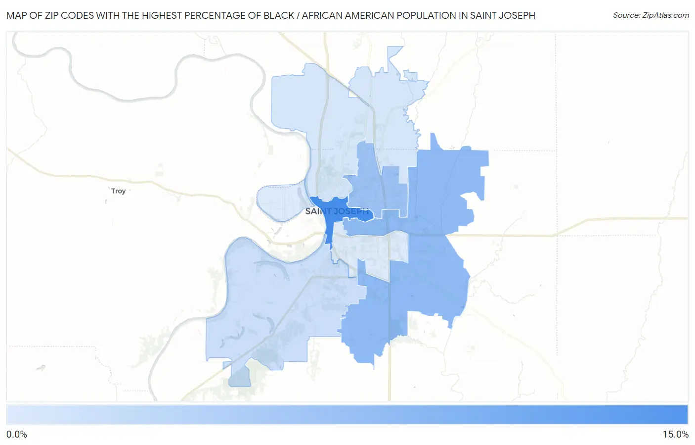 Zip Codes with the Highest Percentage of Black / African American Population in Saint Joseph Map