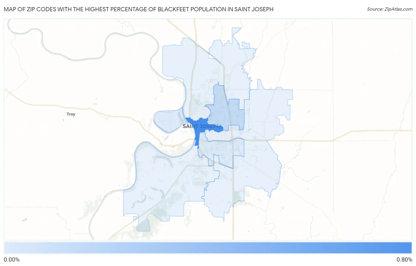 Zip Codes with the Highest Percentage of Blackfeet Population in Saint Joseph Map