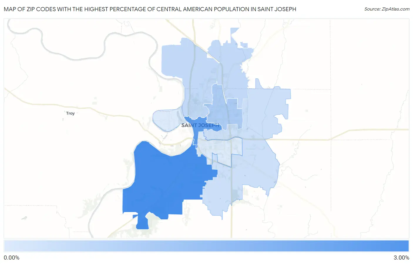 Zip Codes with the Highest Percentage of Central American Population in Saint Joseph Map