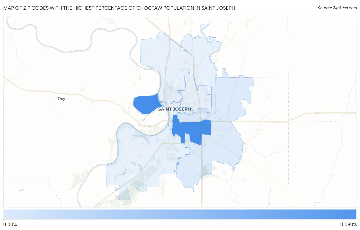 Zip Codes with the Highest Percentage of Choctaw Population in Saint Joseph Map