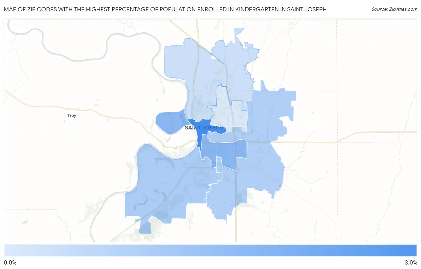 Zip Codes with the Highest Percentage of Population Enrolled in Kindergarten in Saint Joseph Map