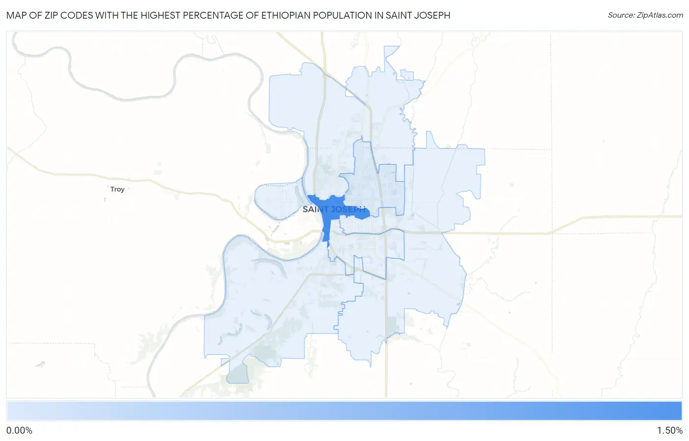Zip Codes with the Highest Percentage of Ethiopian Population in Saint Joseph Map