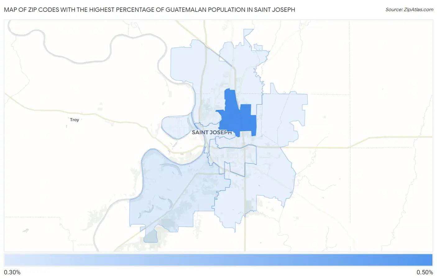 Zip Codes with the Highest Percentage of Guatemalan Population in Saint Joseph Map