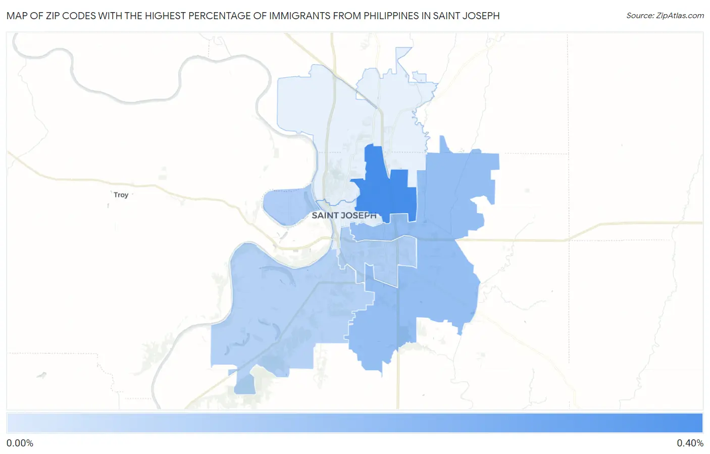 Zip Codes with the Highest Percentage of Immigrants from Philippines in Saint Joseph Map