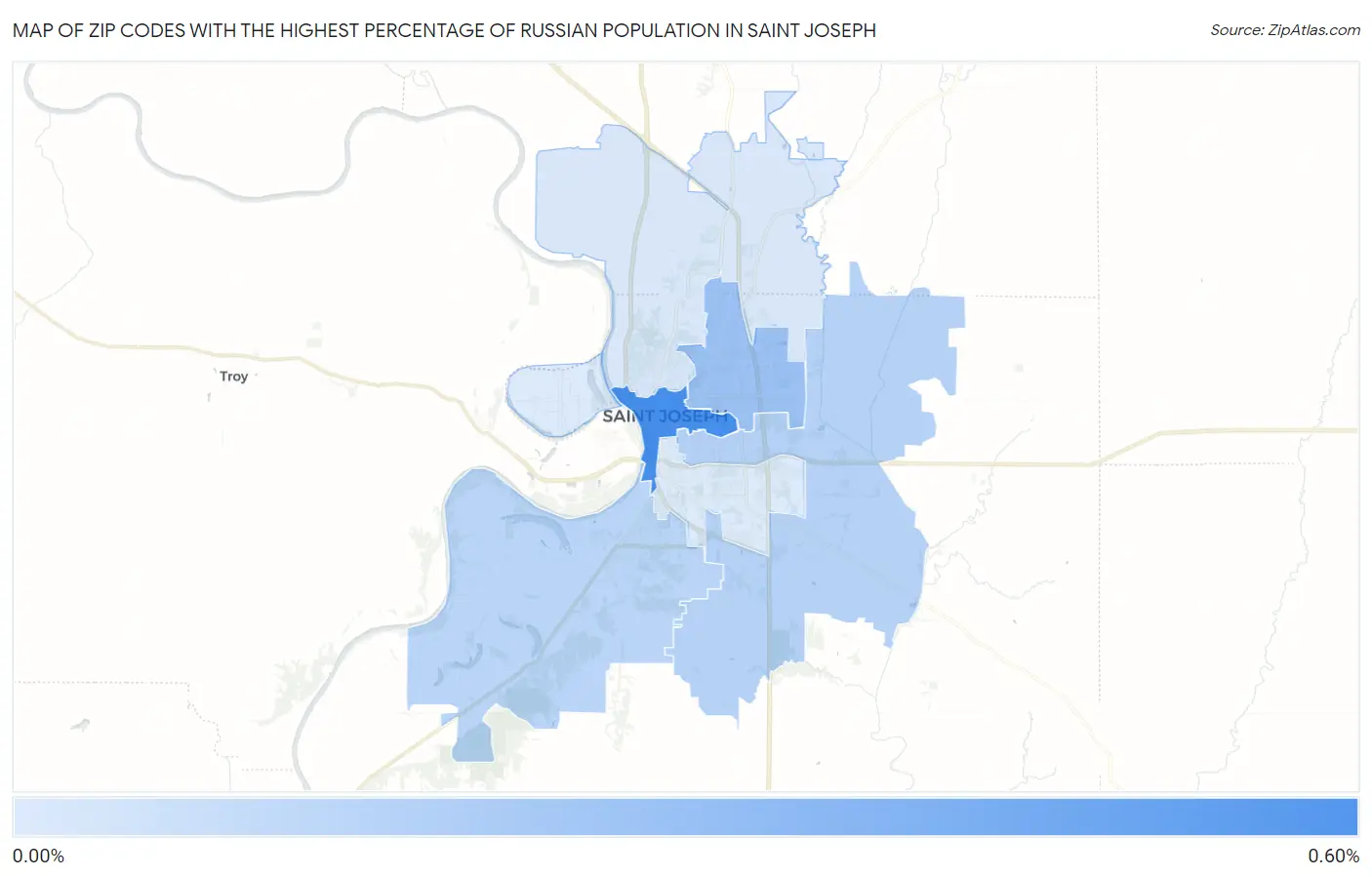Zip Codes with the Highest Percentage of Russian Population in Saint Joseph Map