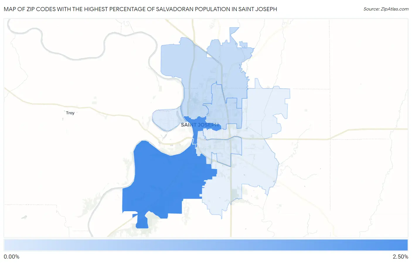 Zip Codes with the Highest Percentage of Salvadoran Population in Saint Joseph Map