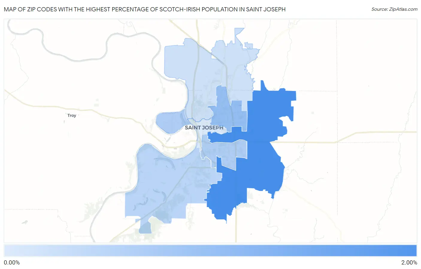 Zip Codes with the Highest Percentage of Scotch-Irish Population in Saint Joseph Map